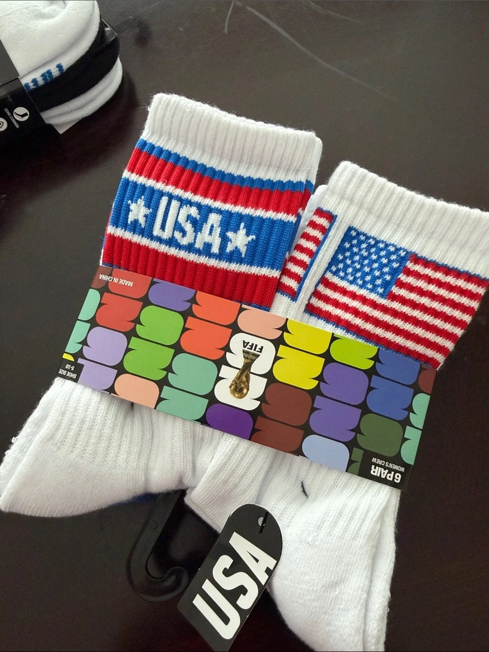 FIFA World Cup 26 Crew Socks Womens 5-10 Multicolor USA Patriotic 6-Pack New